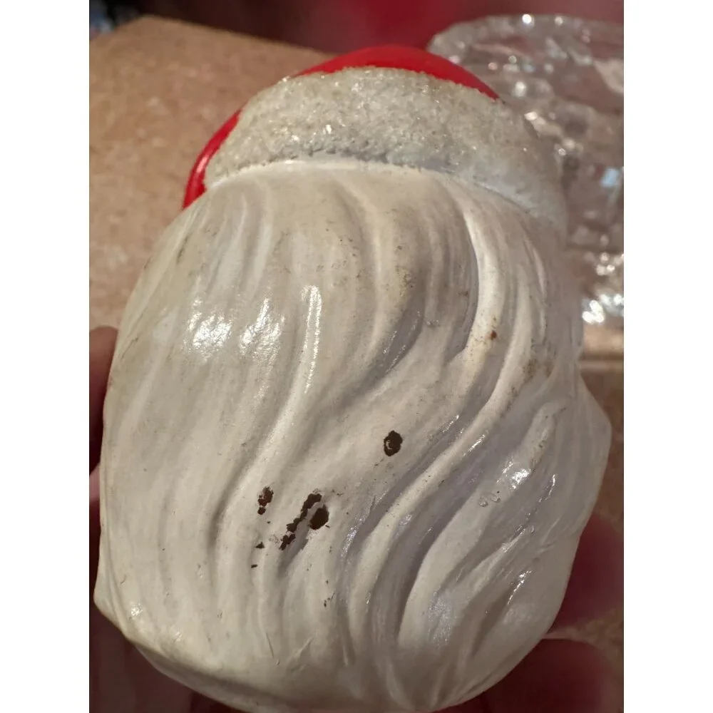 Vintage‎ 1980 Santa Head Ornament – Glitter Trim, Hand-Painted Details 🎅✨